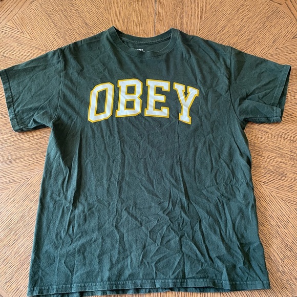 Obey Dark Green Tee with Yellow Logo - Picture 1 of 4